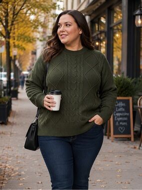 Olive Cable Knit Sweater
